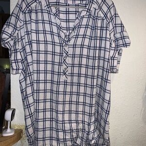 Men's Short-Sleeve Plaid Button Henley Shirt - Blue & White